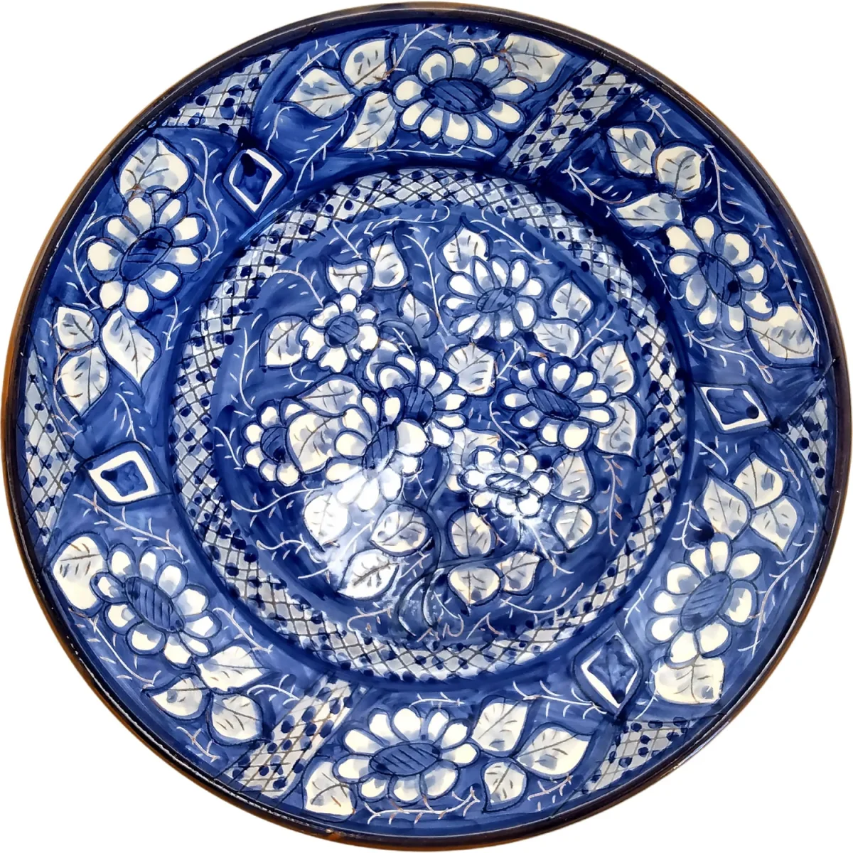 11 Inch Handmade Hand Painted Portuguese Pottery Blue Dinner Plate - Image 2