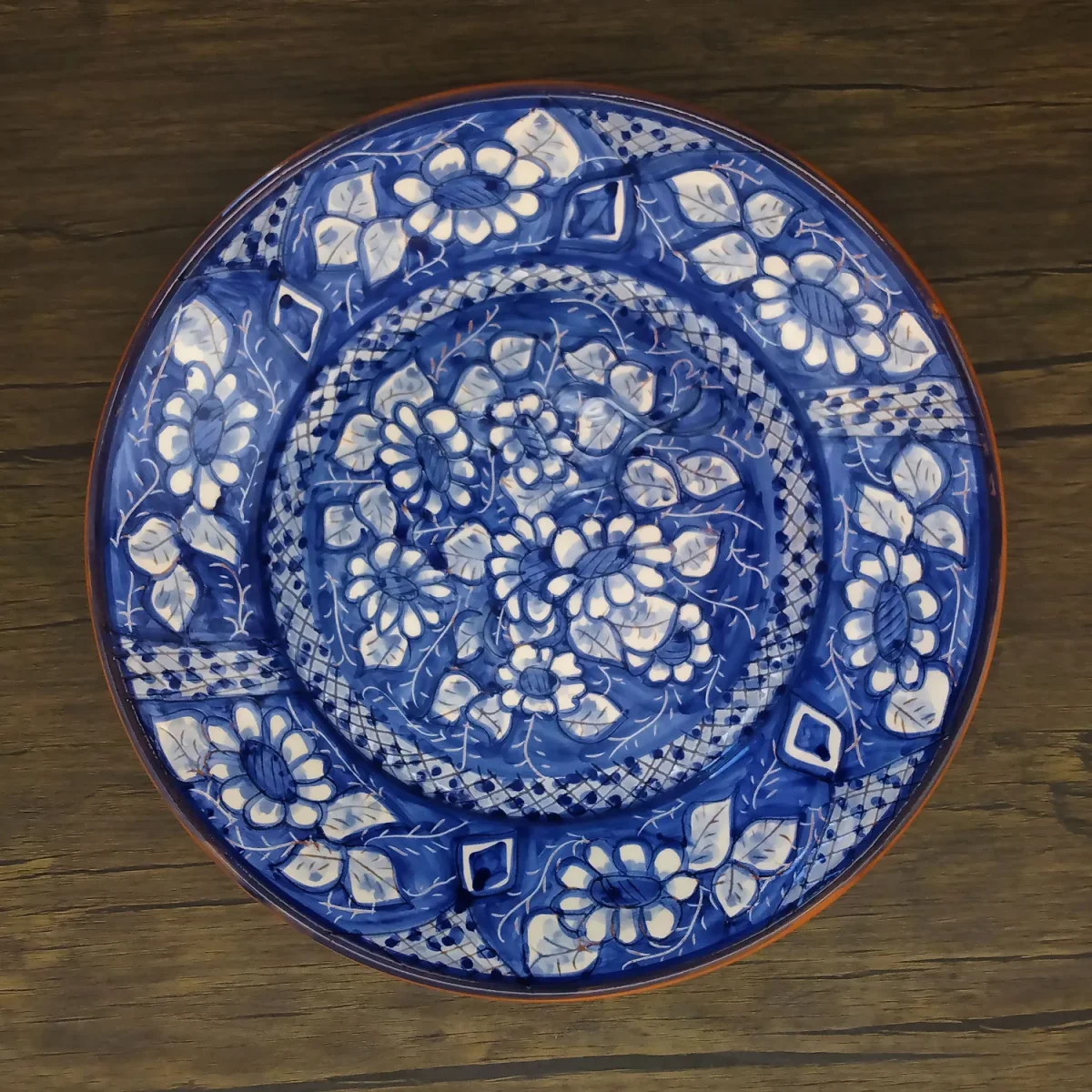 11 Inch Handmade Hand Painted Portuguese Pottery Blue Dinner Plate - Image 5