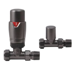 Thermostatic Radiator Valve & Lockshield Sets (Pair) | Straight - Brushed Gunmetal