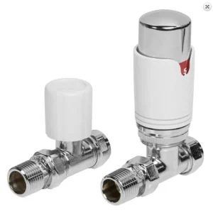Thermostatic Radiator Valve & Lockshield Sets (Pair) | Straight - White/Chrome