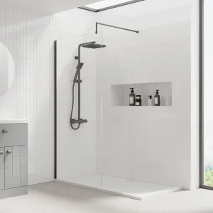 1600 x 760mm Stone Shower Tray & 8mm Screen Pack - Matt Black Profile