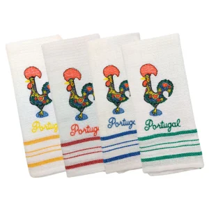Embroidered Portuguese Rooster Dish Towels Set of 4 with Gift Box