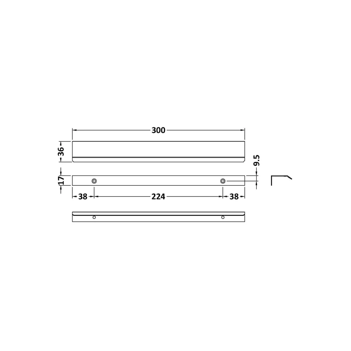 Nuie Slimline Finger Pull Handle 300mm (224mm centre) - Matt Black - Image 8
