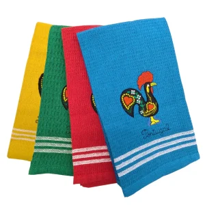 Honeycomb Embroidered Portuguese Rooster Dish Towels Set of 4
