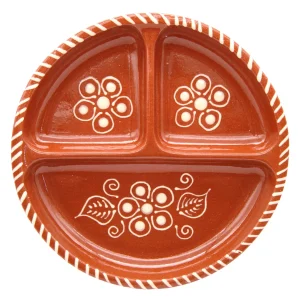 Portuguese Pottery Terracotta Glazed Clay Divided Appetizer Dish
