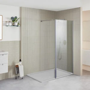 Vetro 8mm Easy Clean Glass Walk In Shower Packs with 1600 x 760 Shower Tray - Chrome