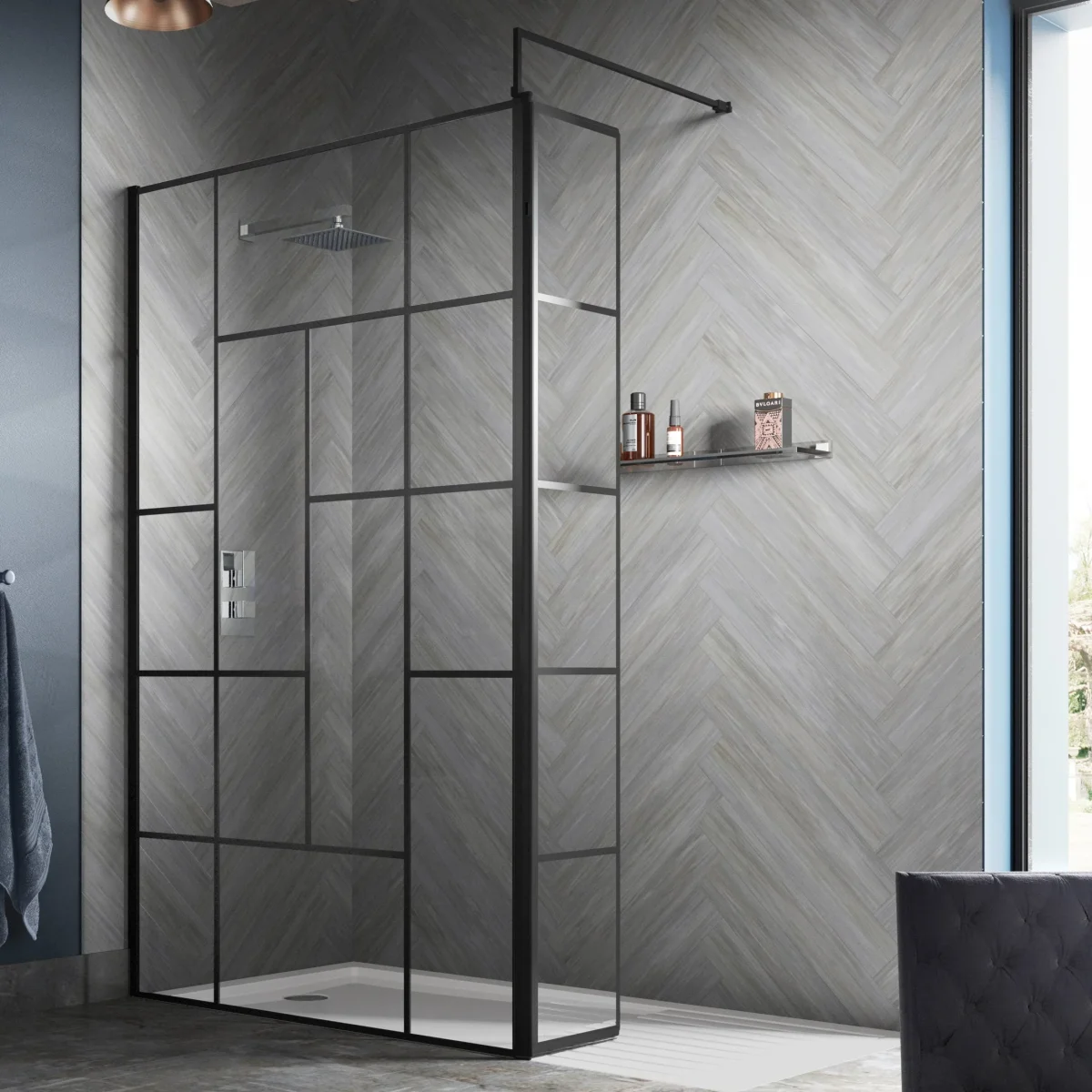 Black Abstract Enclosure with Stone Shower Tray - Various Sizes Available - Image 5