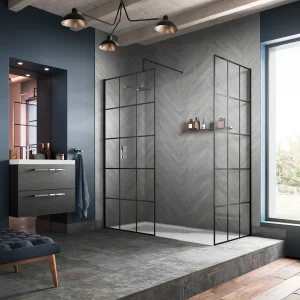 Trieste 8mm Black Grid Screen & 1400 x 900mm Stone Shower Tray