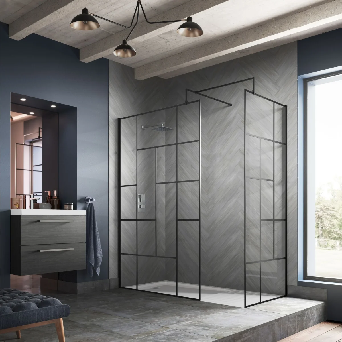 Black Abstract Enclosure with Stone Shower Tray - Various Sizes Available - Image 4